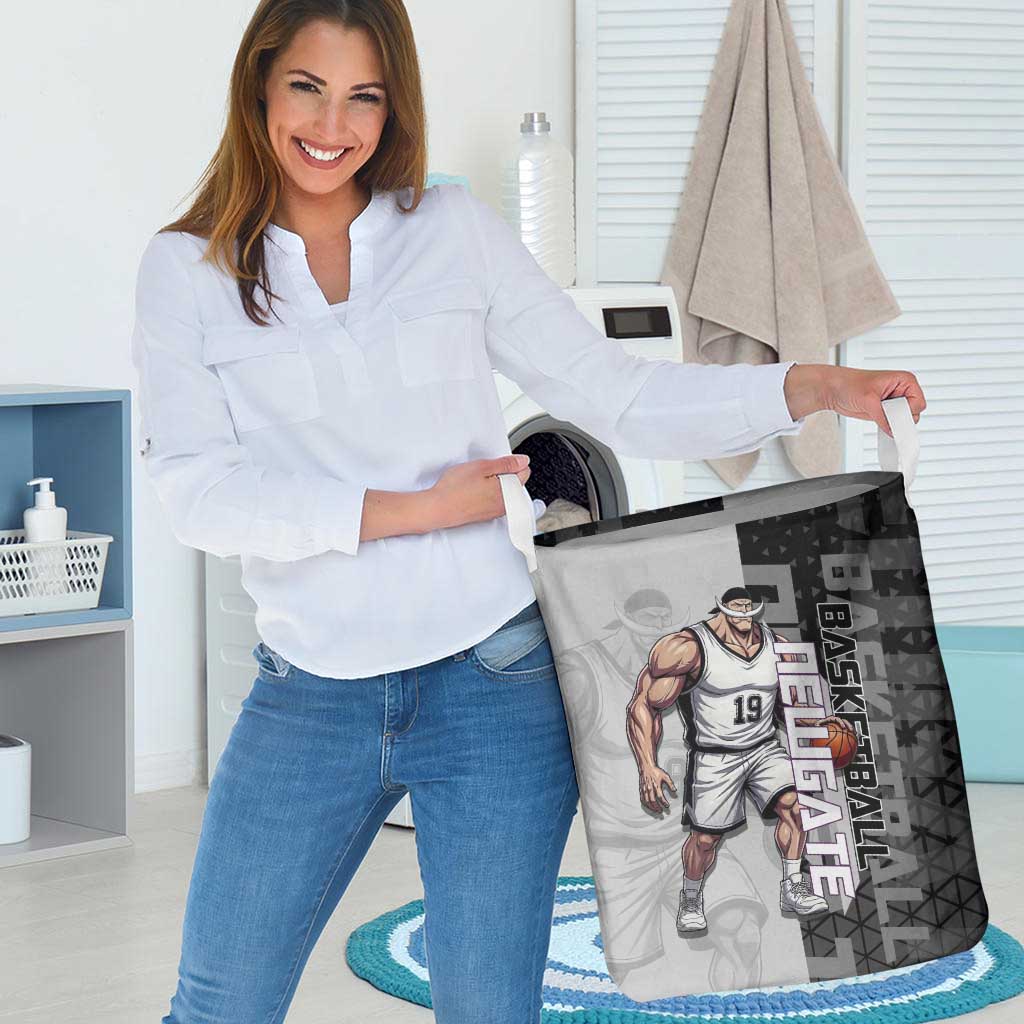 Whitebeard Newgate One Piece Basketball Theme Black and White Design Laundry Basket with Crossed Moustache Emblem and Dominant Pose - The Mazicc