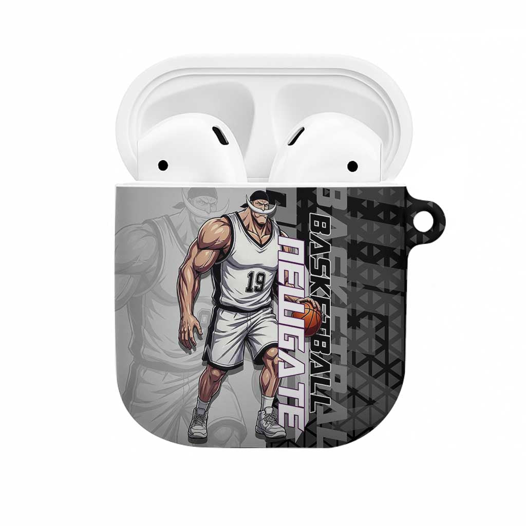 Whitebeard Newgate One Piece Basketball Theme Black and White Design AirPods Case with Crossed Moustache Emblem and Dominant Pose - The Mazicc
