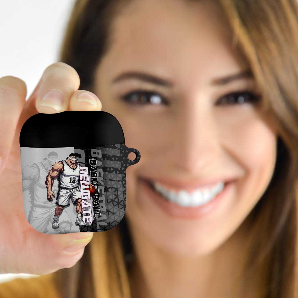 Whitebeard Newgate One Piece Basketball Theme Black and White Design AirPods Case with Crossed Moustache Emblem and Dominant Pose - The Mazicc