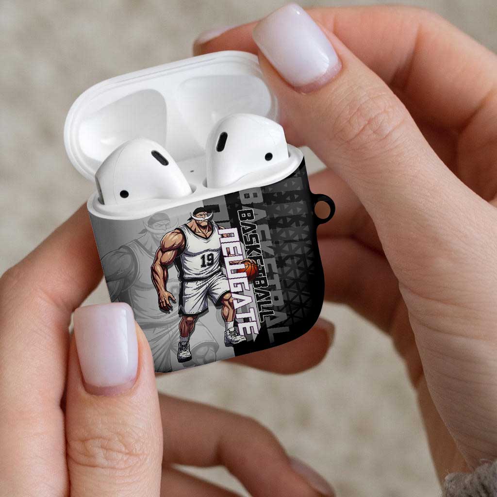 Whitebeard Newgate One Piece Basketball Theme Black and White Design AirPods Case with Crossed Moustache Emblem and Dominant Pose - The Mazicc