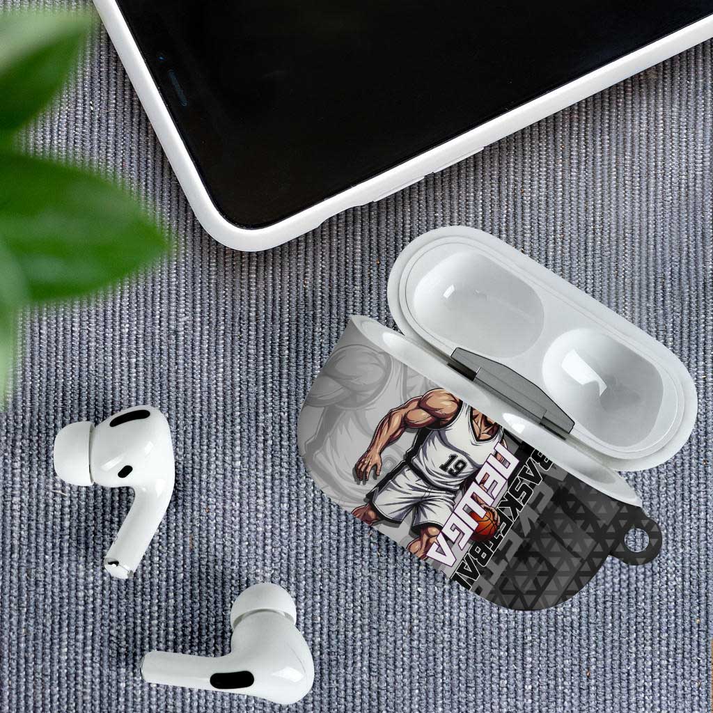 Whitebeard Newgate One Piece Basketball Theme Black and White Design AirPods Case with Crossed Moustache Emblem and Dominant Pose - The Mazicc