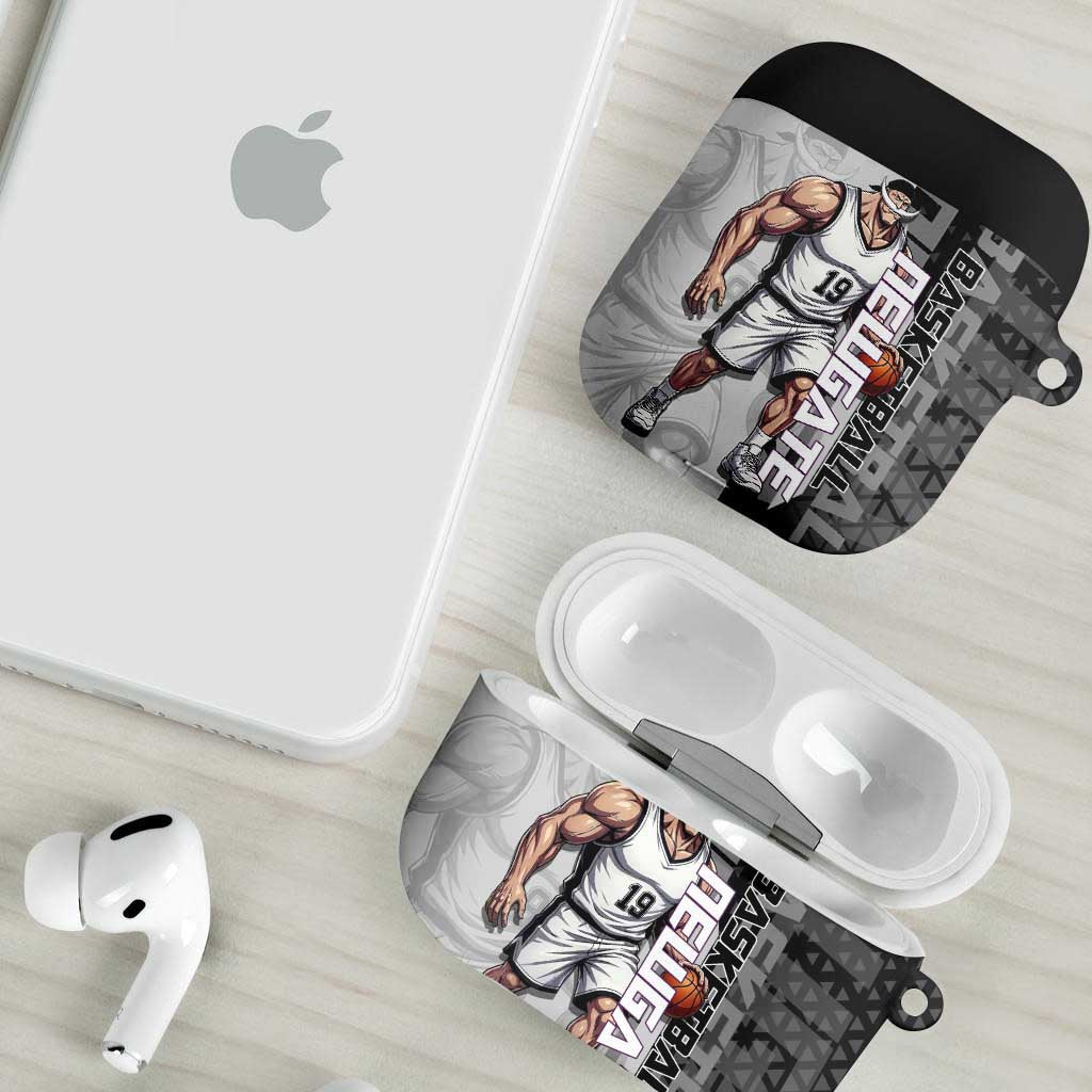 Whitebeard Newgate One Piece Basketball Theme Black and White Design AirPods Case with Crossed Moustache Emblem and Dominant Pose - The Mazicc