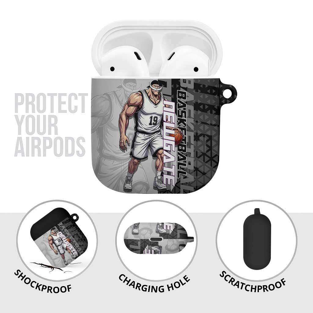 Whitebeard Newgate One Piece Basketball Theme Black and White Design AirPods Case with Crossed Moustache Emblem and Dominant Pose - The Mazicc