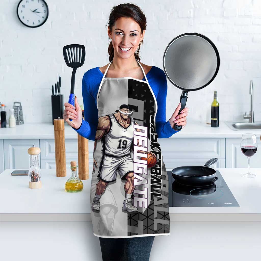 Whitebeard Newgate One Piece Basketball Theme Black and White Design Apron with Crossed Moustache Emblem and Dominant Pose - The Mazicc
