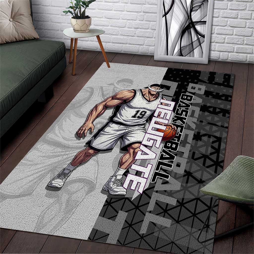 Whitebeard Newgate One Piece Basketball Theme Black and White Design Area Rug with Crossed Moustache Emblem and Dominant Pose - The Mazicc