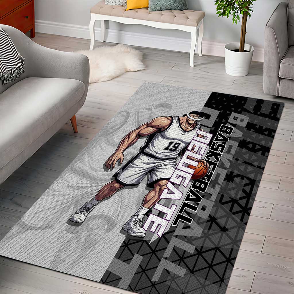 Whitebeard Newgate One Piece Basketball Theme Black and White Design Area Rug with Crossed Moustache Emblem and Dominant Pose - The Mazicc