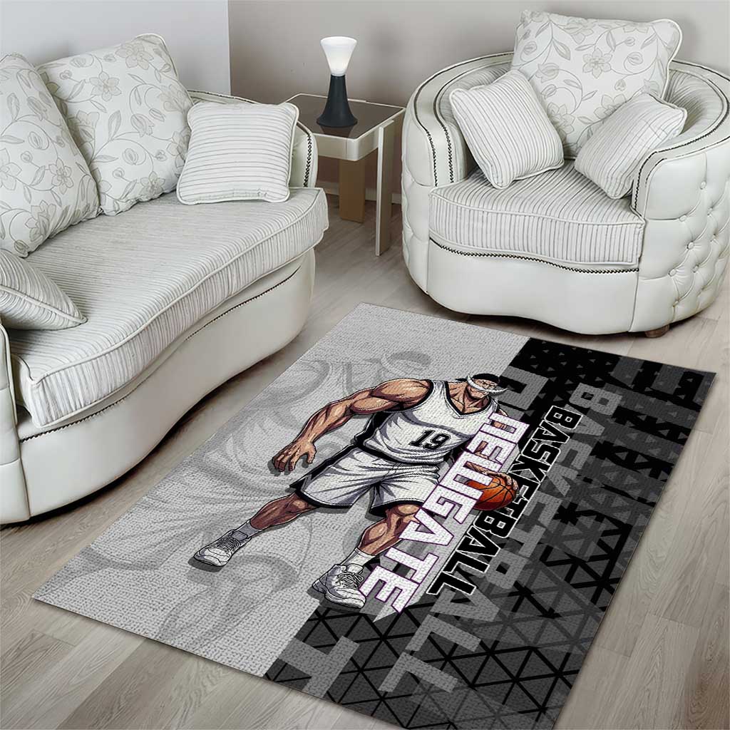 Whitebeard Newgate One Piece Basketball Theme Black and White Design Area Rug with Crossed Moustache Emblem and Dominant Pose - The Mazicc