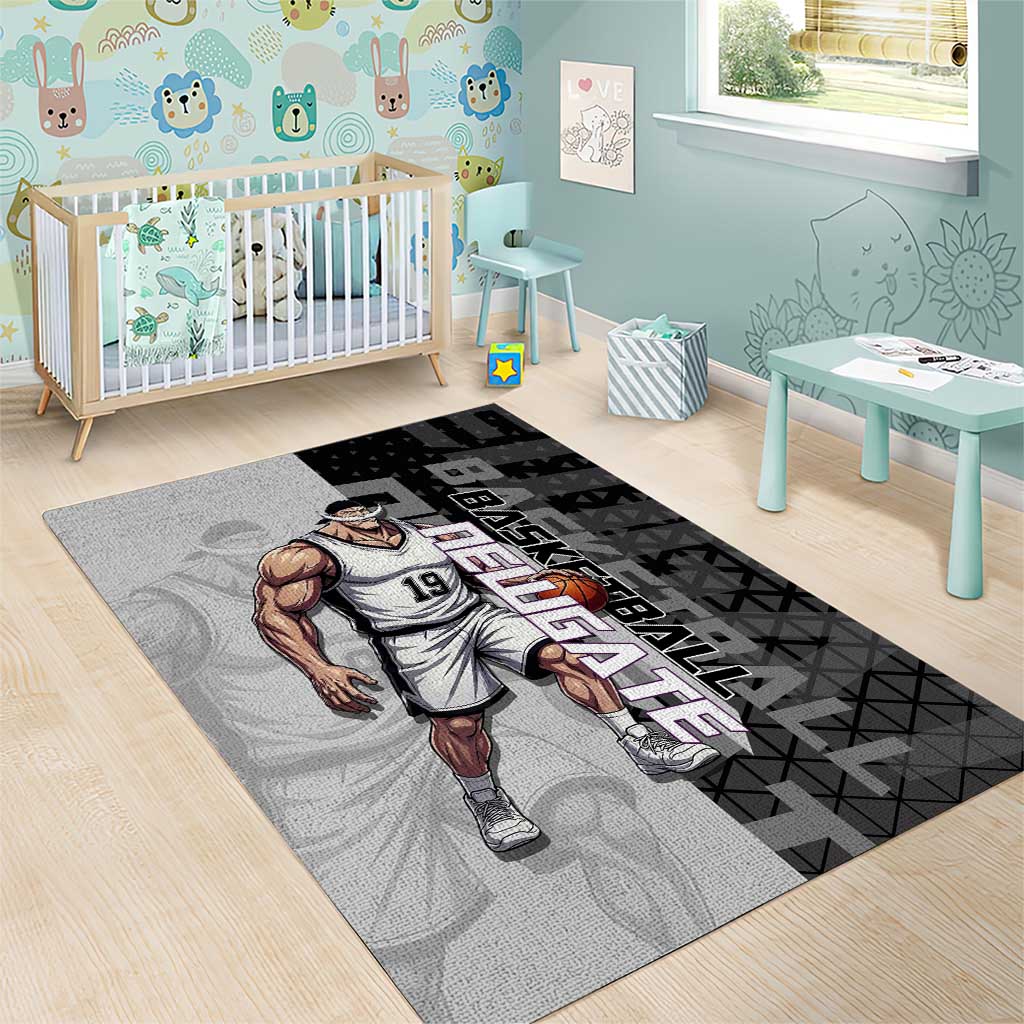 Whitebeard Newgate One Piece Basketball Theme Black and White Design Area Rug with Crossed Moustache Emblem and Dominant Pose - The Mazicc