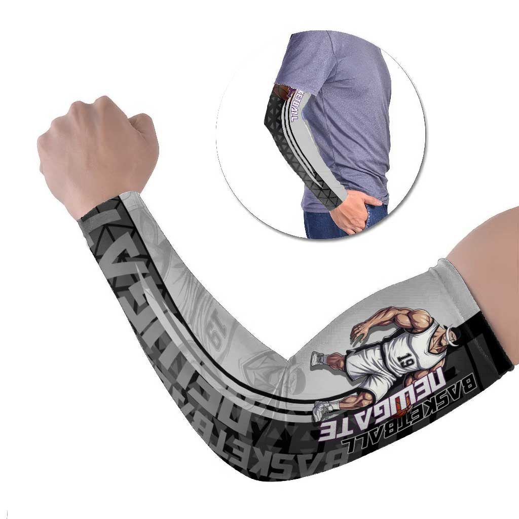 Whitebeard Newgate One Piece Basketball Theme Black and White Design Arm Sleeves with Crossed Moustache Emblem and Dominant Pose - The Mazicc