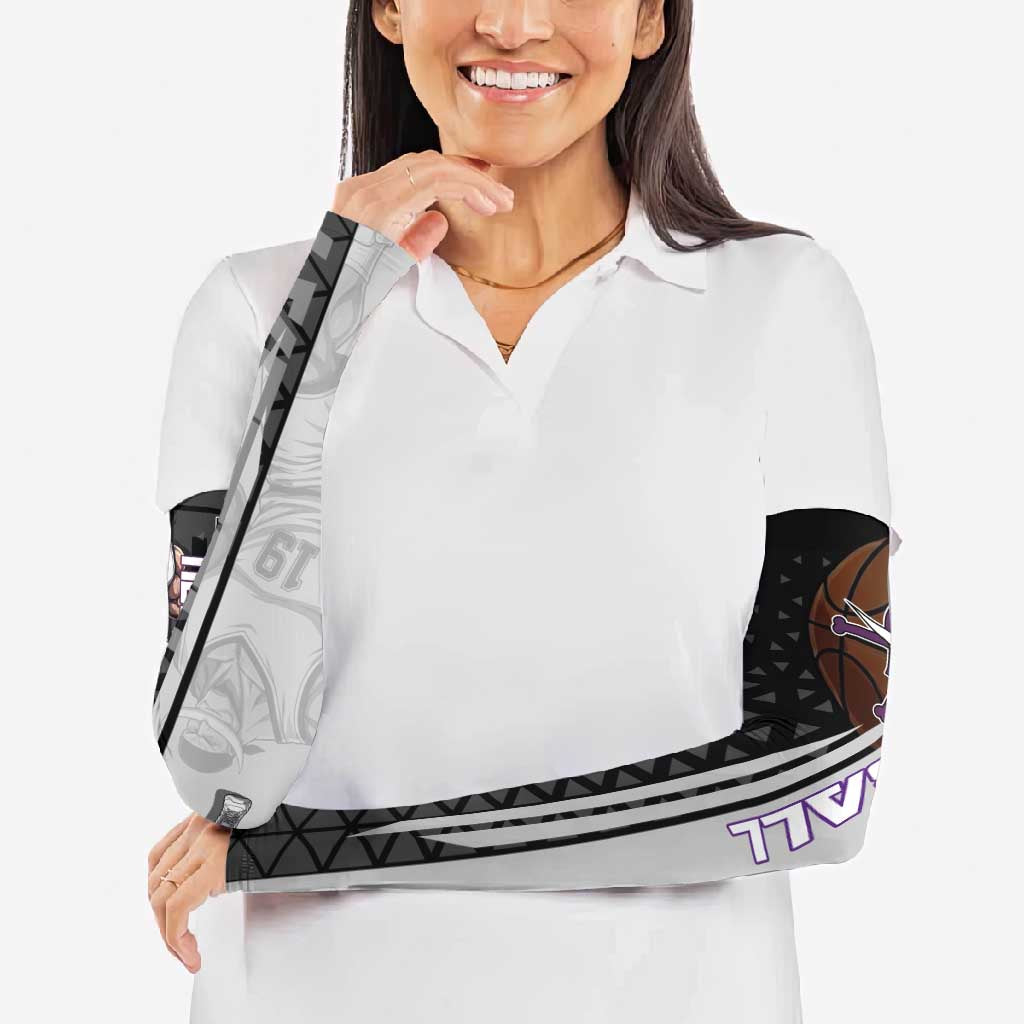 Whitebeard Newgate One Piece Basketball Theme Black and White Design Arm Sleeves with Crossed Moustache Emblem and Dominant Pose - The Mazicc