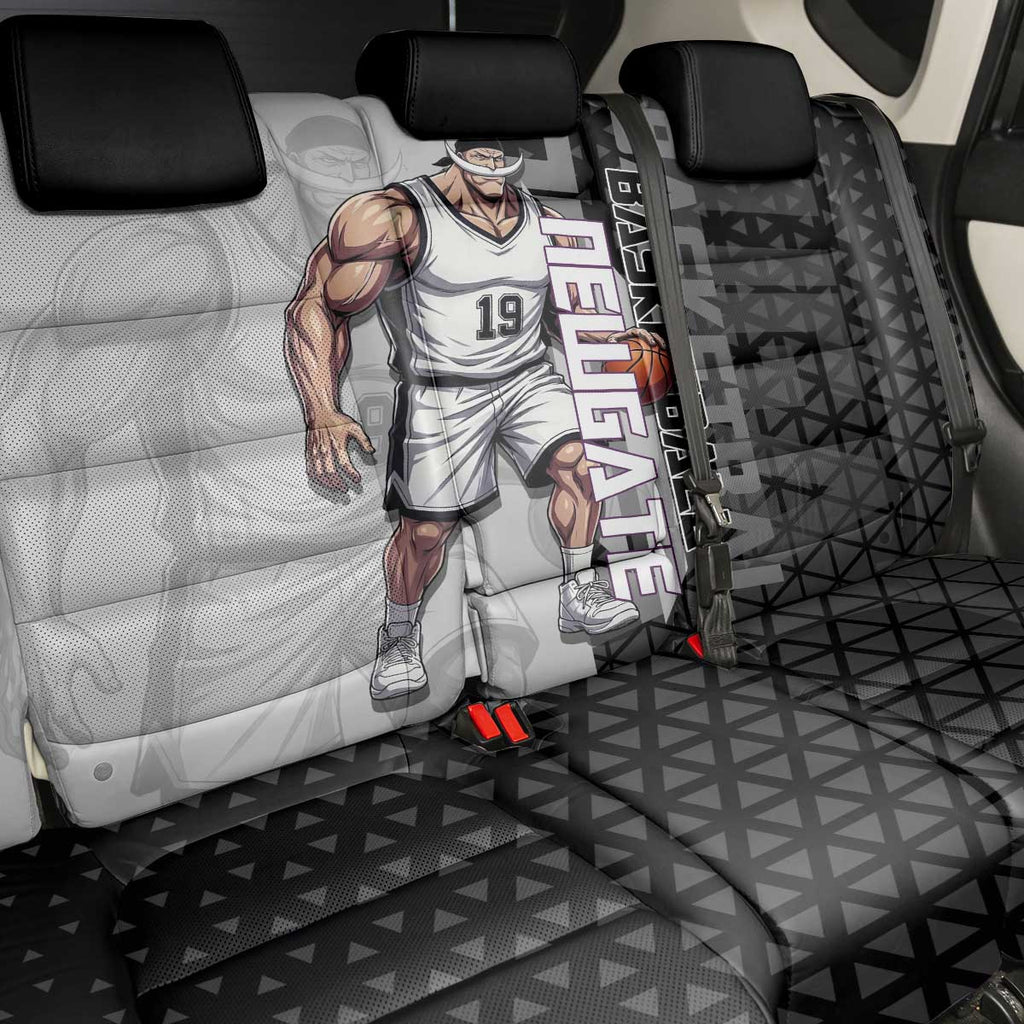 Whitebeard Newgate One Piece Basketball Theme Black and White Design Back Car Seat Cover with Crossed Moustache Emblem and Dominant Pose - The Mazicc