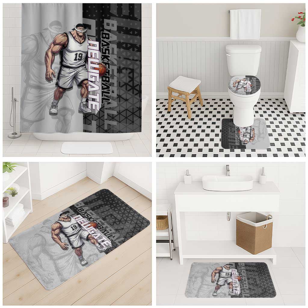 Whitebeard Newgate One Piece Basketball Theme Black and White Design Bathroom Set with Crossed Moustache Emblem and Dominant Pose - The Mazicc