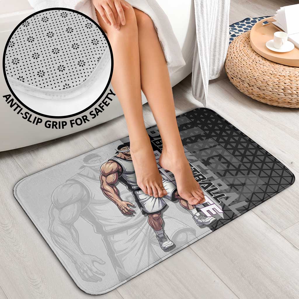 Whitebeard Newgate One Piece Basketball Theme Black and White Design Bathroom Set with Crossed Moustache Emblem and Dominant Pose - The Mazicc