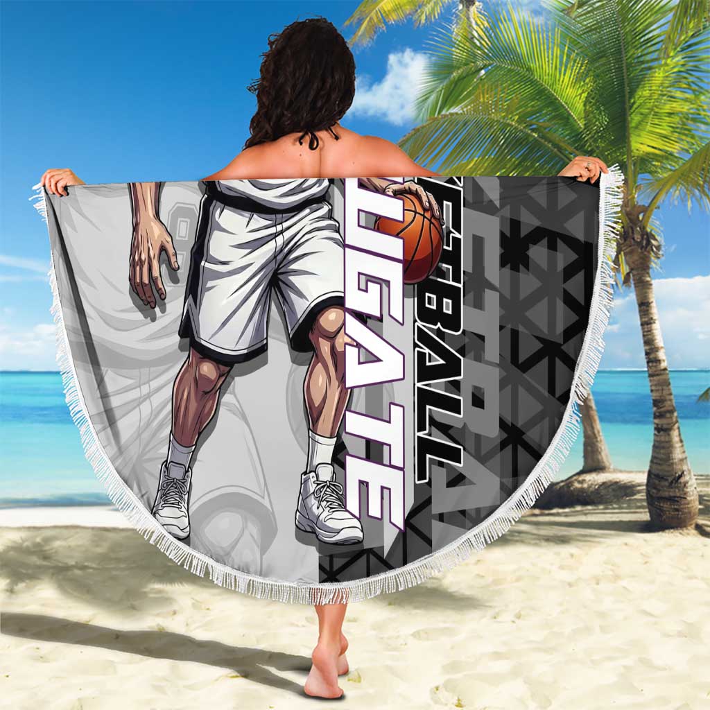 Whitebeard Newgate One Piece Basketball Theme Black and White Design Beach Blanket with Crossed Moustache Emblem and Dominant Pose - The Mazicc