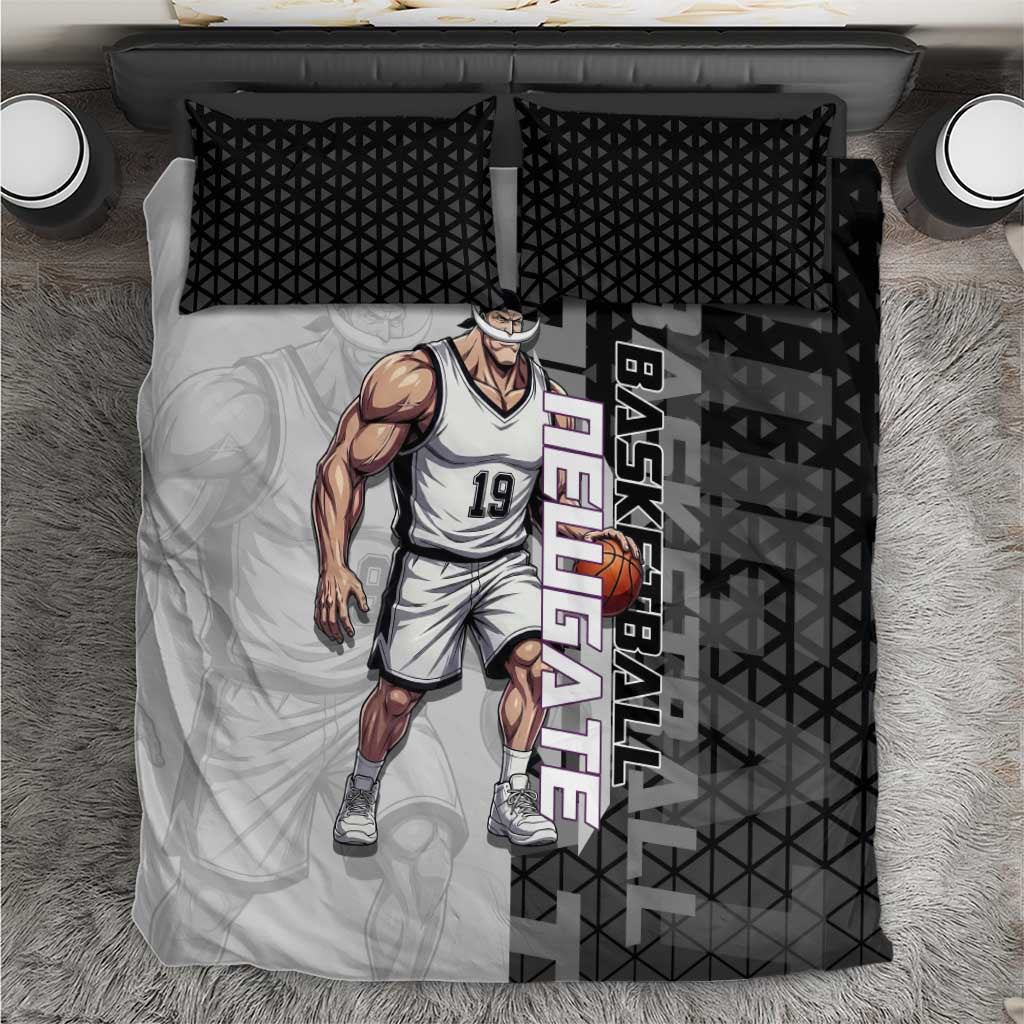 Whitebeard Newgate One Piece Basketball Theme Black and White Design Bedding Set with Crossed Moustache Emblem and Dominant Pose - The Mazicc