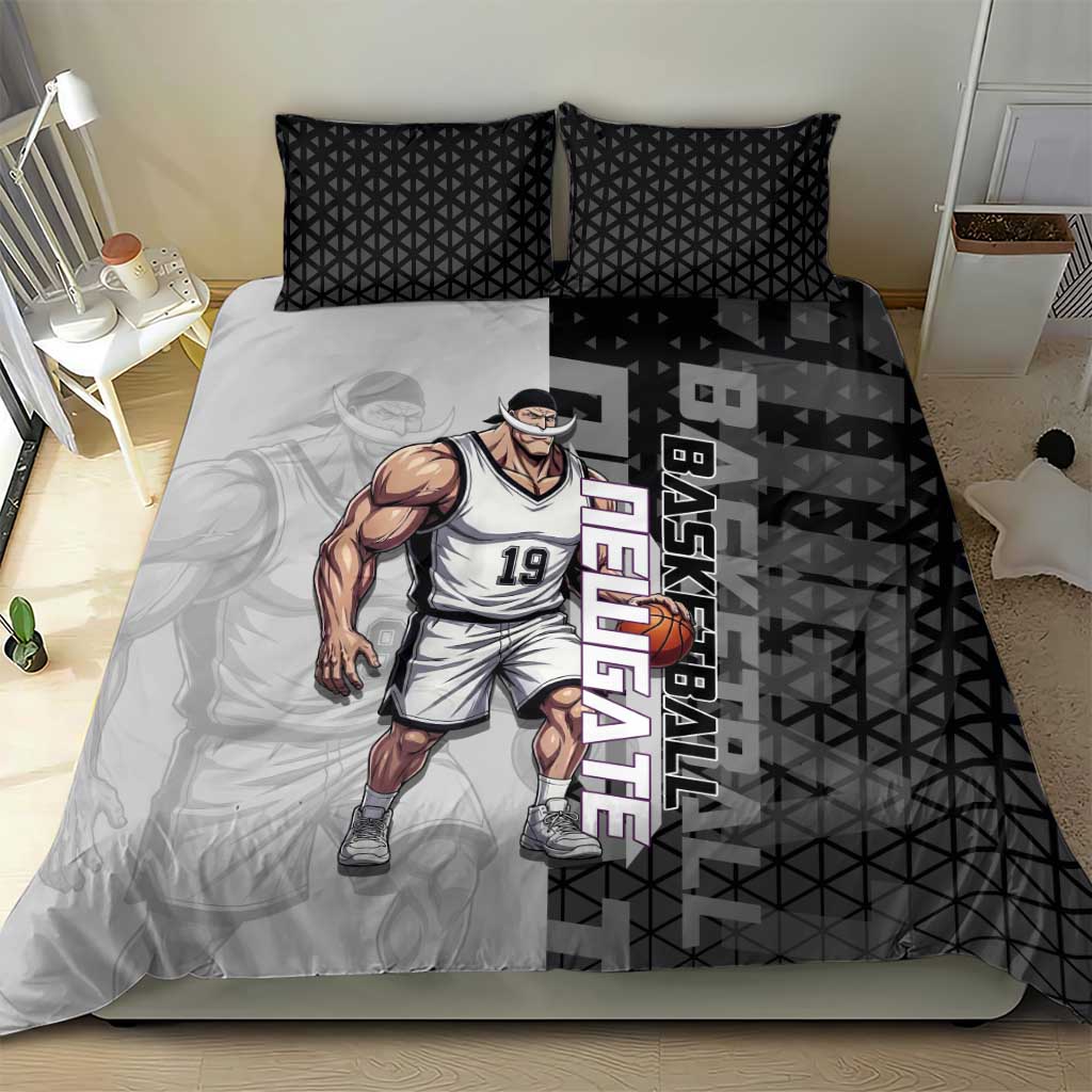 Whitebeard Newgate One Piece Basketball Theme Black and White Design Bedding Set with Crossed Moustache Emblem and Dominant Pose - The Mazicc