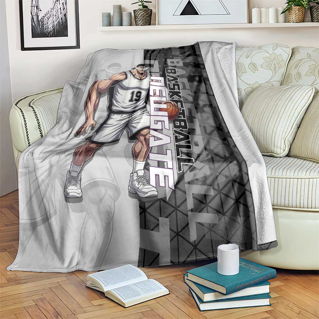 Whitebeard Newgate One Piece Basketball Theme Black and White Design Blanket with Crossed Moustache Emblem and Dominant Pose - The Mazicc