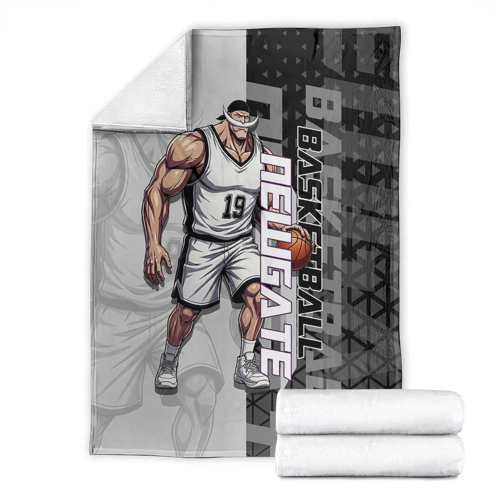 Whitebeard Newgate One Piece Basketball Theme Black and White Design Blanket with Crossed Moustache Emblem and Dominant Pose - The Mazicc