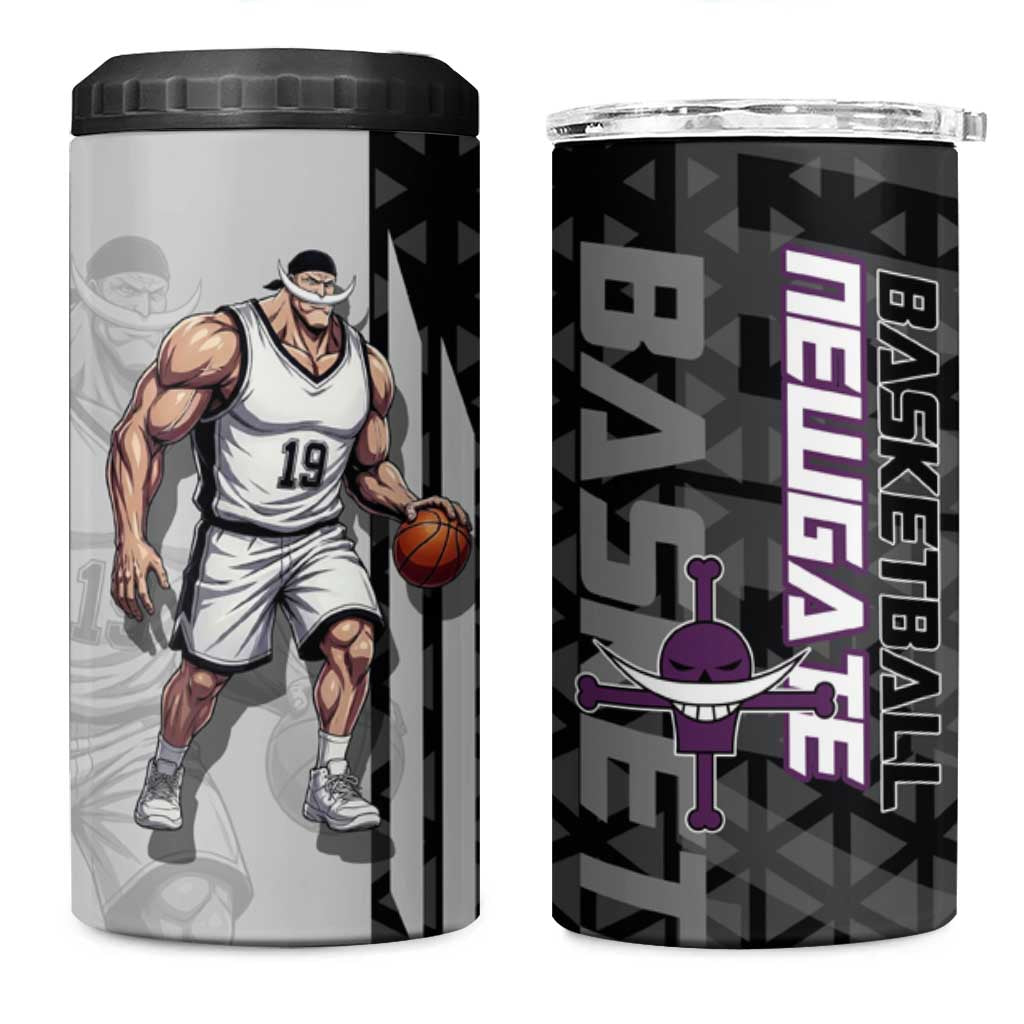 Whitebeard Newgate One Piece Basketball Theme Black and White Design 4 in 1 Can Cooler Tumbler with Crossed Moustache Emblem and Dominant Pose - The Mazicc