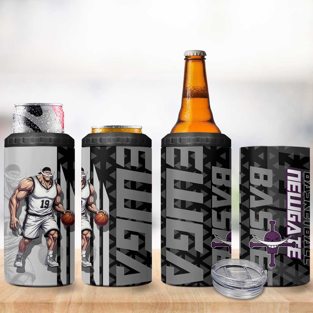 Whitebeard Newgate One Piece Basketball Theme Black and White Design 4 in 1 Can Cooler Tumbler with Crossed Moustache Emblem and Dominant Pose - The Mazicc