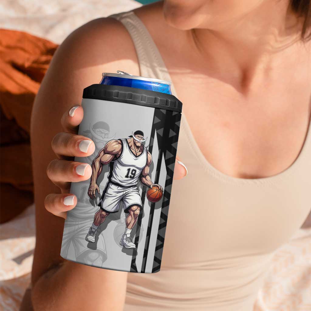 Whitebeard Newgate One Piece Basketball Theme Black and White Design 4 in 1 Can Cooler Tumbler with Crossed Moustache Emblem and Dominant Pose - The Mazicc