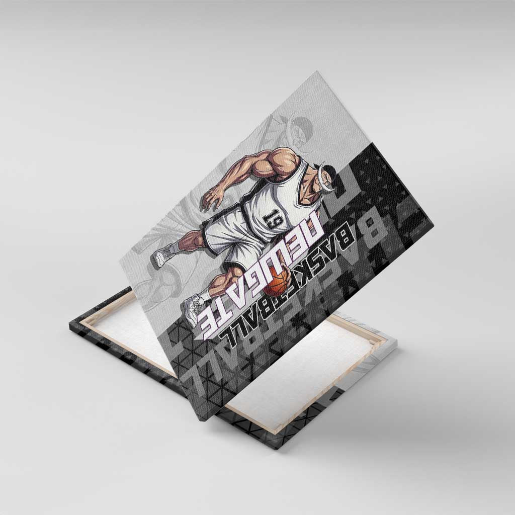 Whitebeard Newgate One Piece Basketball Theme Black and White Design Canvas Wall Art with Crossed Moustache Emblem and Dominant Pose - The Mazicc