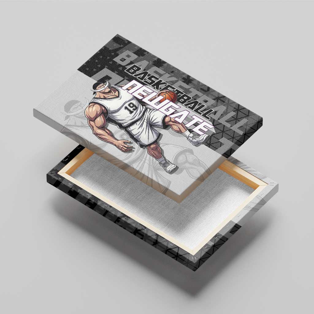 Whitebeard Newgate One Piece Basketball Theme Black and White Design Canvas Wall Art with Crossed Moustache Emblem and Dominant Pose - The Mazicc