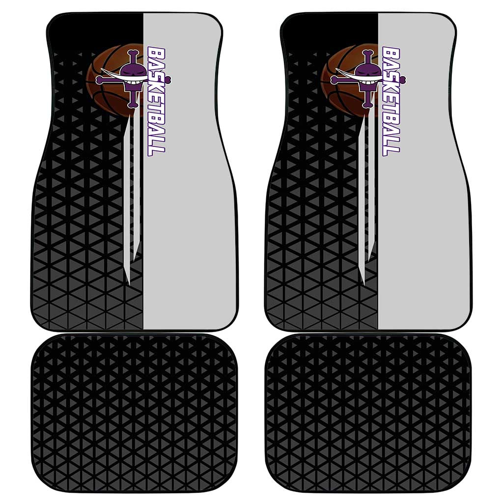 Whitebeard Newgate One Piece Basketball Theme Black and White Design Car Mats with Crossed Moustache Emblem and Dominant Pose - The Mazicc