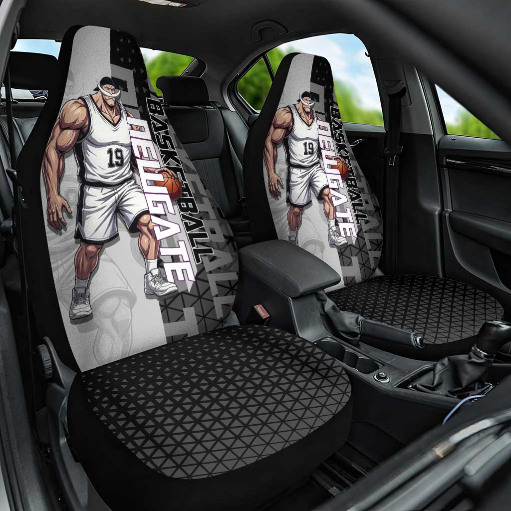 Whitebeard Newgate One Piece Basketball Theme Black and White Design Car Seat Cover with Crossed Moustache Emblem and Dominant Pose - The Mazicc