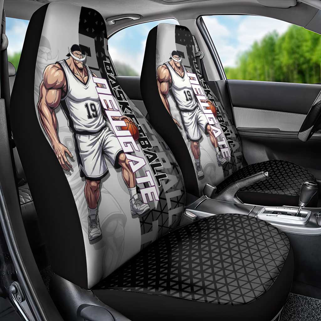 Whitebeard Newgate One Piece Basketball Theme Black and White Design Car Seat Cover with Crossed Moustache Emblem and Dominant Pose - The Mazicc