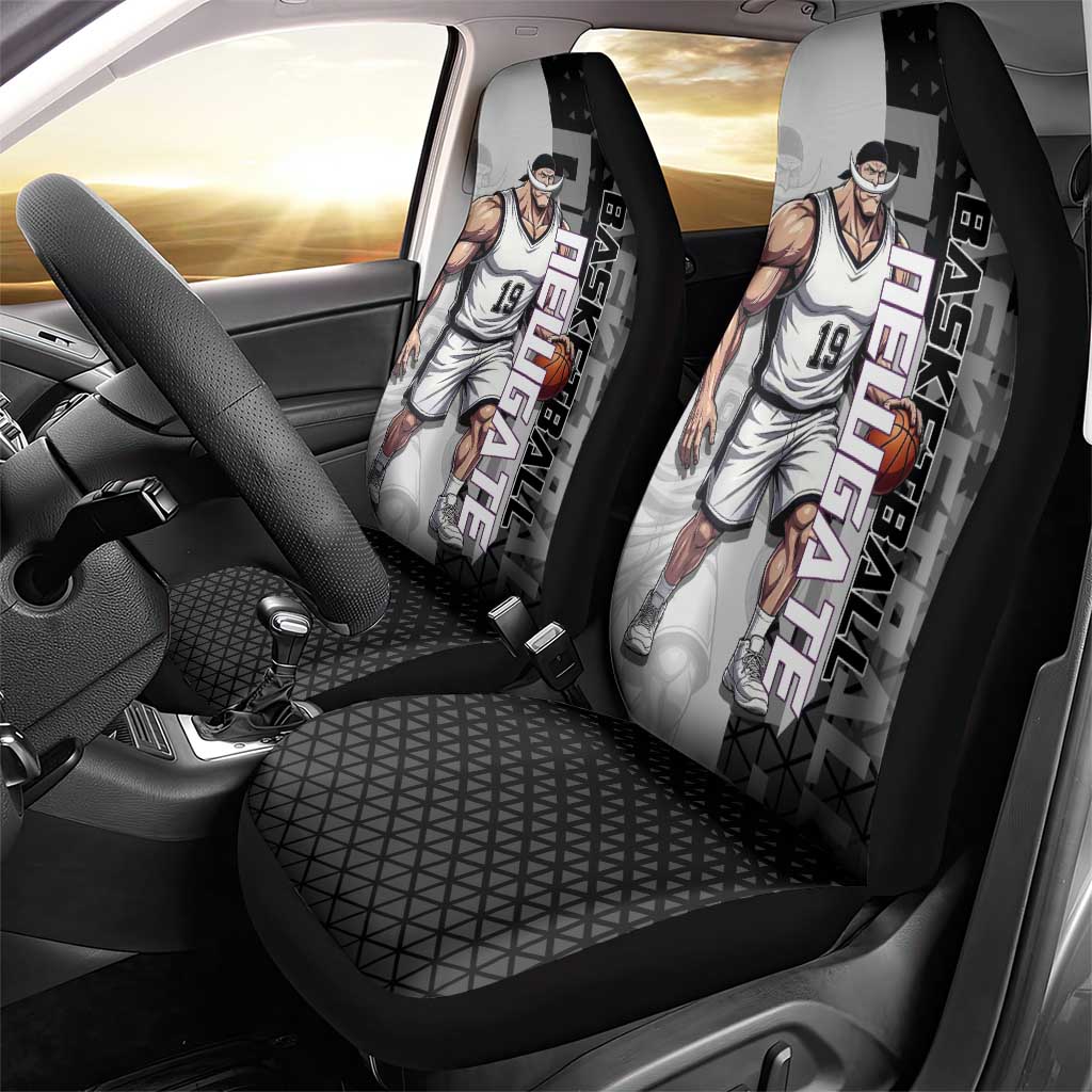 Whitebeard Newgate One Piece Basketball Theme Black and White Design Car Seat Cover with Crossed Moustache Emblem and Dominant Pose - The Mazicc