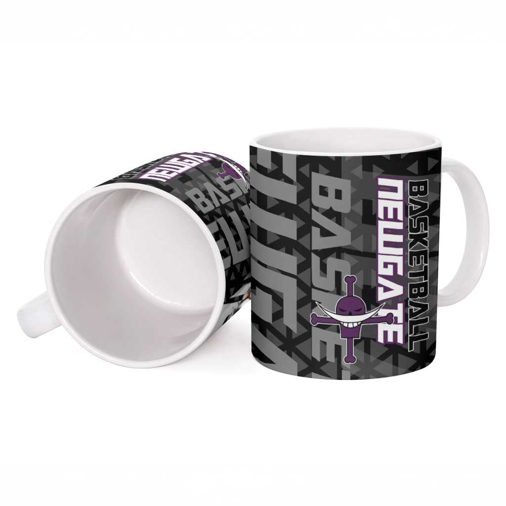 Whitebeard Newgate One Piece Basketball Theme Black and White Design Ceramic Mug with Crossed Moustache Emblem and Dominant Pose - The Mazicc