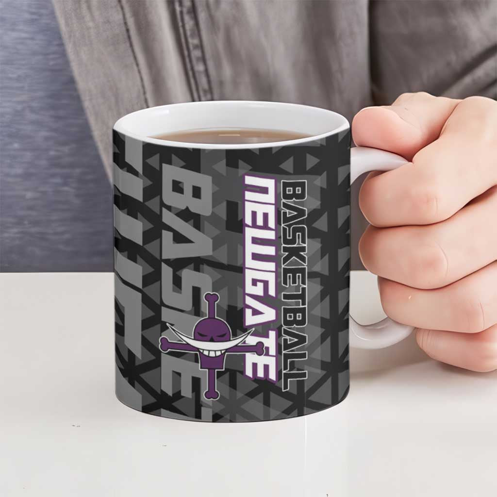 Whitebeard Newgate One Piece Basketball Theme Black and White Design Ceramic Mug with Crossed Moustache Emblem and Dominant Pose - The Mazicc