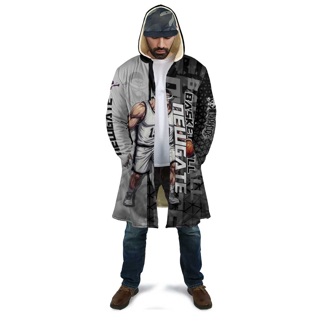 Whitebeard Newgate One Piece Basketball Theme Black and White Design Cloak with Crossed Moustache Emblem and Dominant Pose - The Mazicc