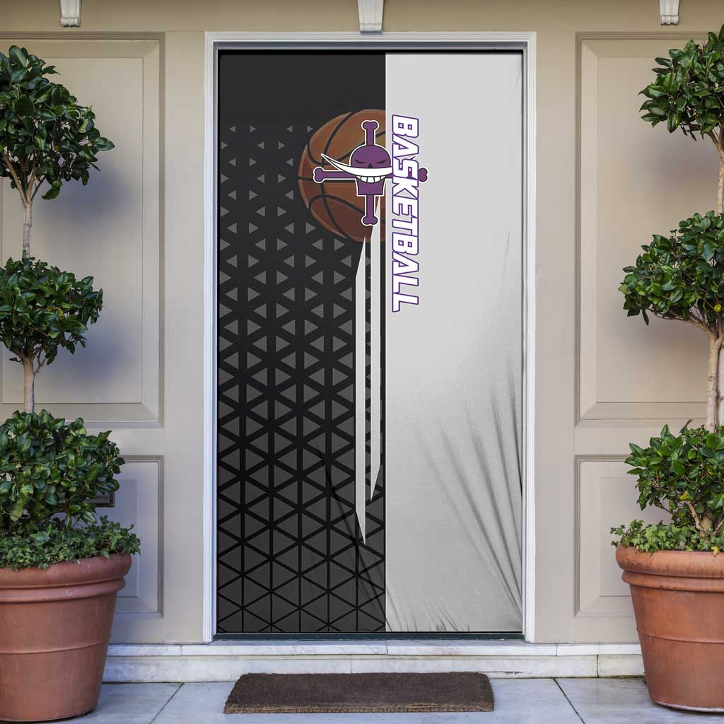 Whitebeard Newgate One Piece Basketball Theme Black and White Design Door Cover with Crossed Moustache Emblem and Dominant Pose - The Mazicc