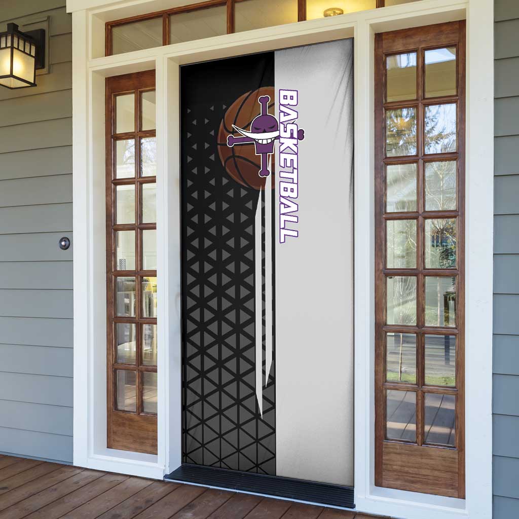 Whitebeard Newgate One Piece Basketball Theme Black and White Design Door Cover with Crossed Moustache Emblem and Dominant Pose - The Mazicc