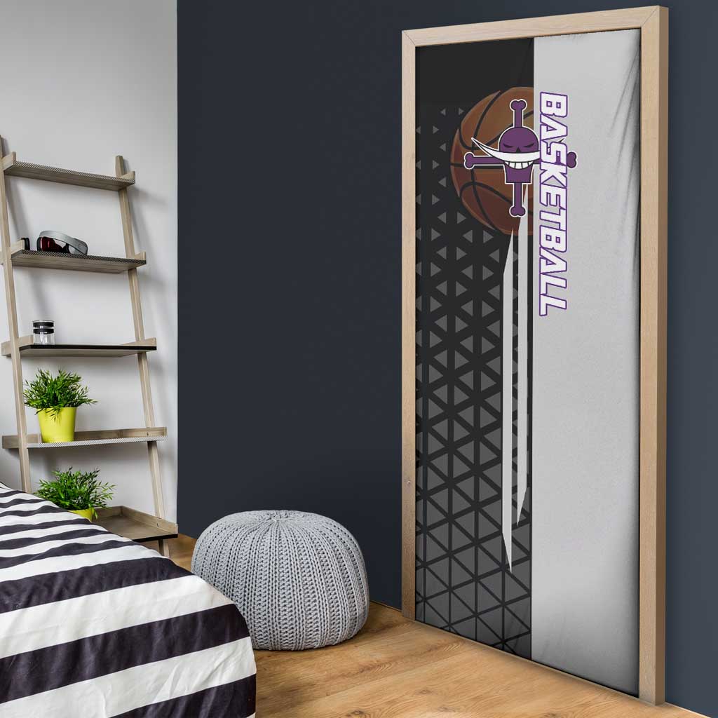 Whitebeard Newgate One Piece Basketball Theme Black and White Design Door Cover with Crossed Moustache Emblem and Dominant Pose - The Mazicc