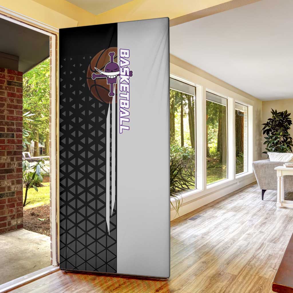 Whitebeard Newgate One Piece Basketball Theme Black and White Design Door Cover with Crossed Moustache Emblem and Dominant Pose - The Mazicc