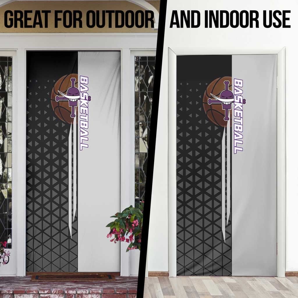 Whitebeard Newgate One Piece Basketball Theme Black and White Design Door Cover with Crossed Moustache Emblem and Dominant Pose - The Mazicc