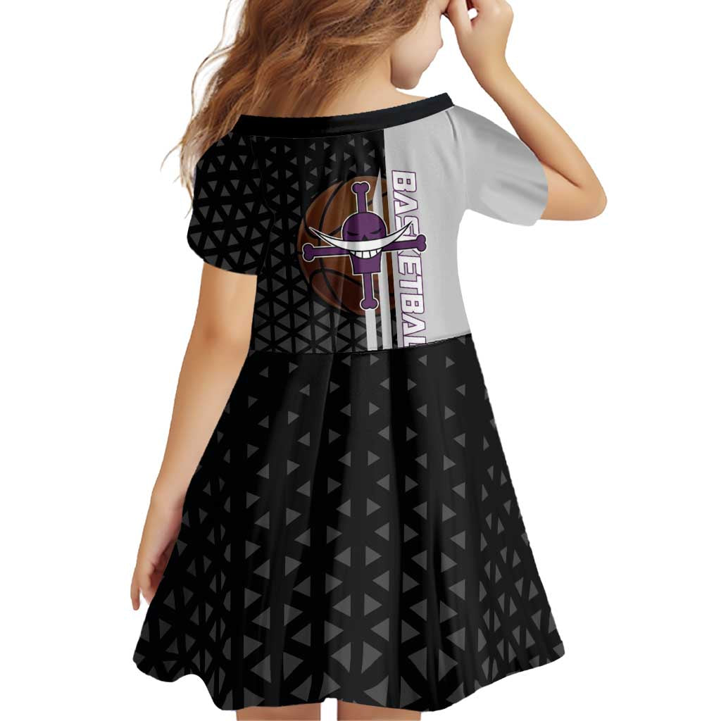 Whitebeard Newgate One Piece Basketball Theme Black and White Design Family Matching Off Shoulder Maxi Dress and Hawaiian Shirt with Crossed Moustache Emblem and Dominant Pose