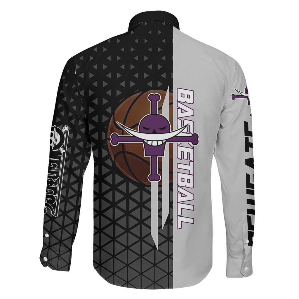 Whitebeard Newgate One Piece Basketball Theme Black and White Design Family Matching Off Shoulder Maxi Dress and Hawaiian Shirt with Crossed Moustache Emblem and Dominant Pose