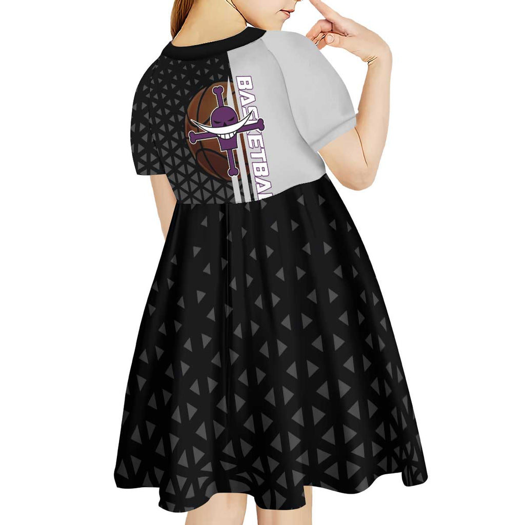 Whitebeard Newgate One Piece Basketball Theme Black and White Design Kid Short Sleeve Dress with Crossed Moustache Emblem and Dominant Pose - The Mazicc