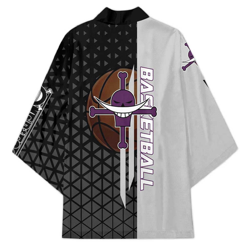 Whitebeard Newgate One Piece Basketball Theme Black and White Design Kimono with Crossed Moustache Emblem and Dominant Pose - The Mazicc