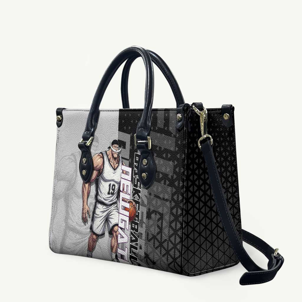 Whitebeard Newgate One Piece Basketball Theme Black and White Design Leather Bag with Crossed Moustache Emblem and Dominant Pose - The Mazicc