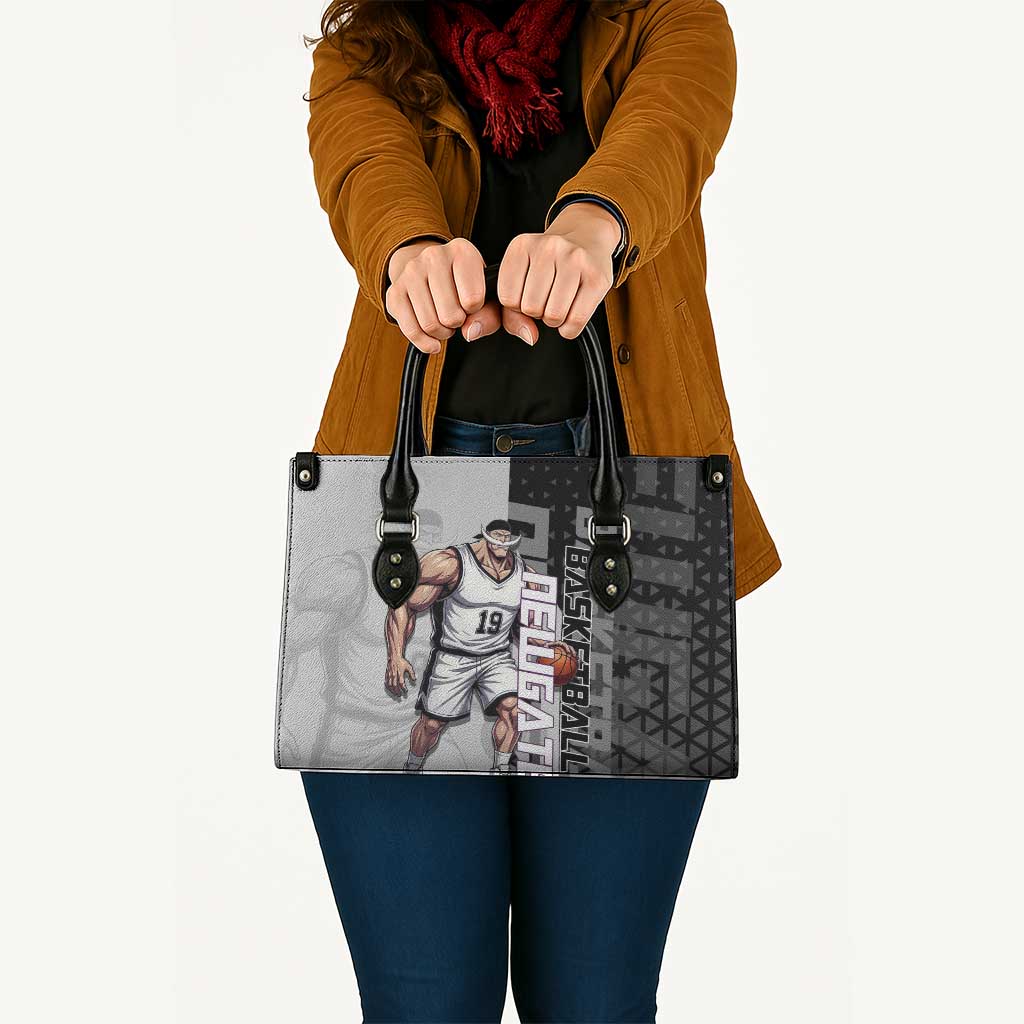 Whitebeard Newgate One Piece Basketball Theme Black and White Design Leather Bag with Crossed Moustache Emblem and Dominant Pose - The Mazicc