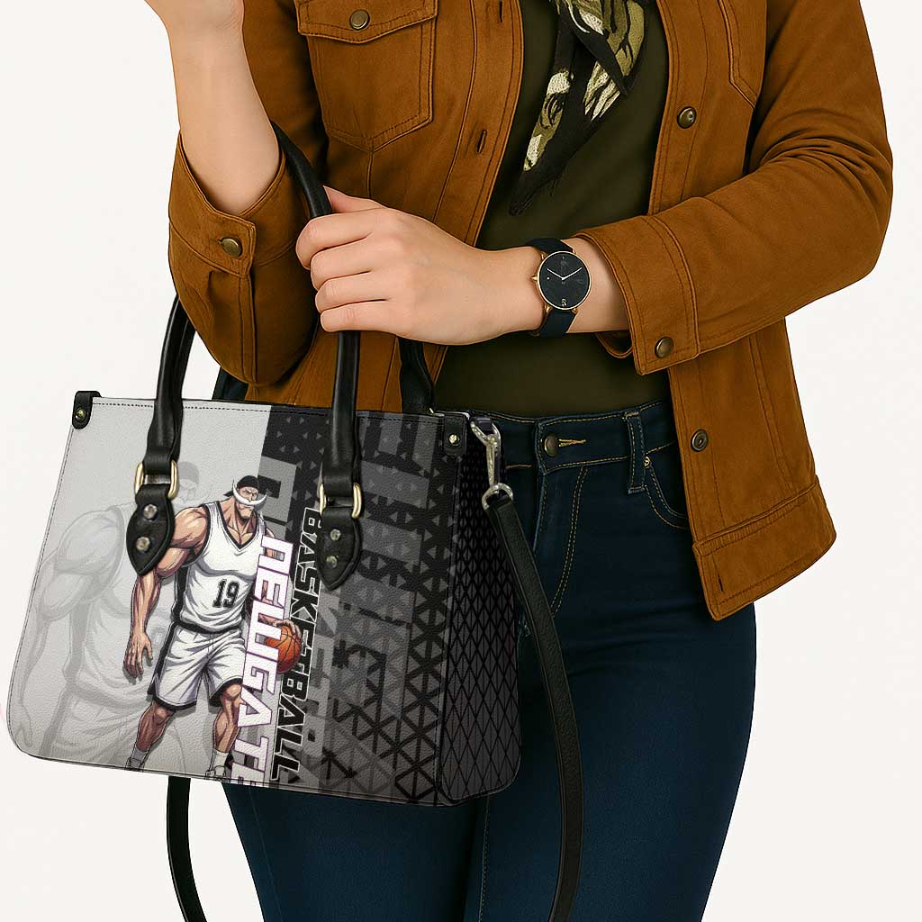 Whitebeard Newgate One Piece Basketball Theme Black and White Design Leather Bag with Crossed Moustache Emblem and Dominant Pose - The Mazicc