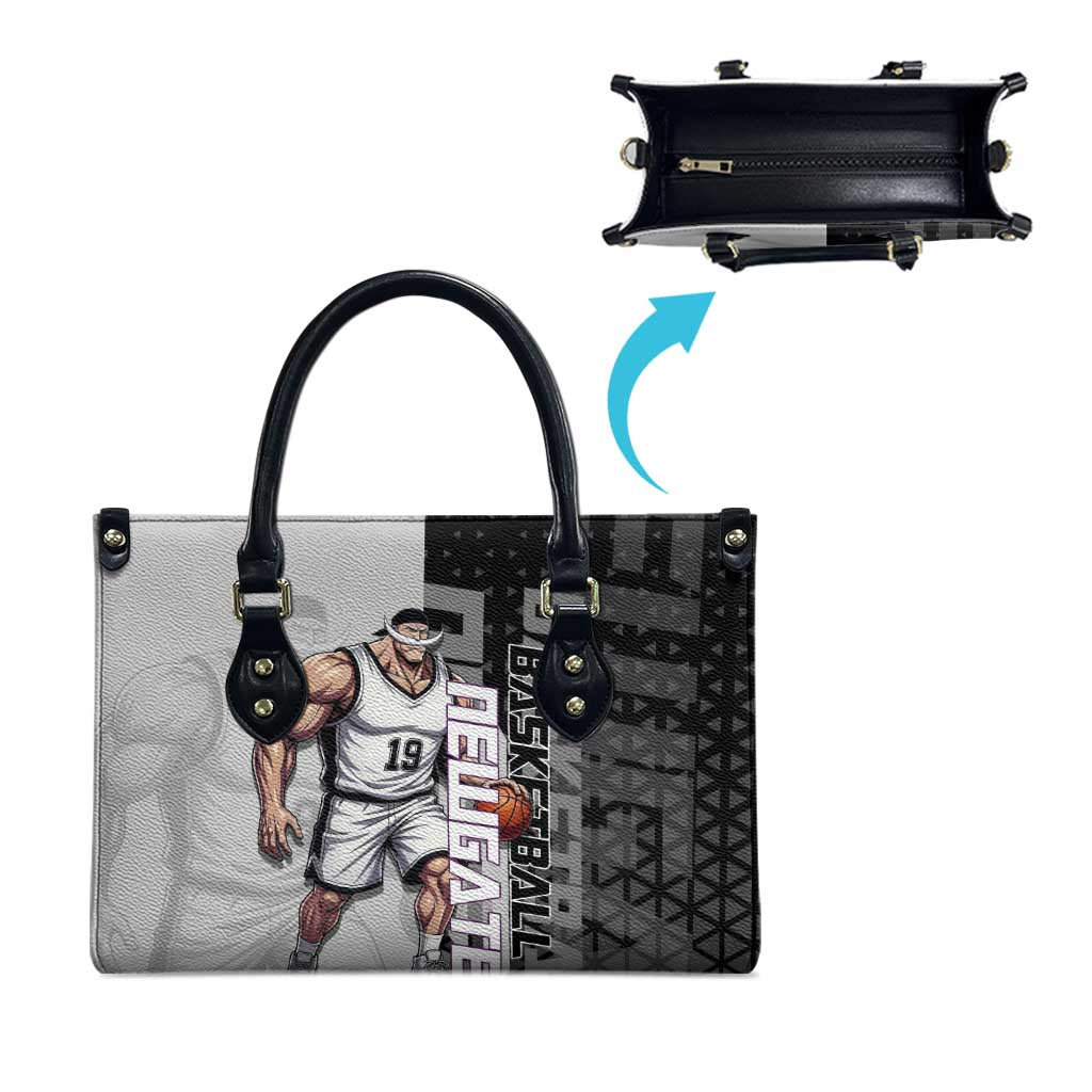 Whitebeard Newgate One Piece Basketball Theme Black and White Design Leather Bag with Crossed Moustache Emblem and Dominant Pose - The Mazicc
