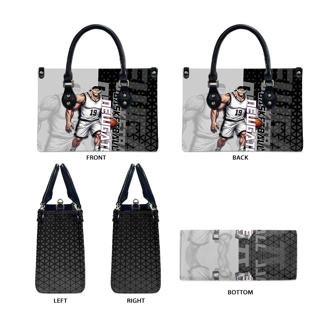 Whitebeard Newgate One Piece Basketball Theme Black and White Design Leather Bag with Crossed Moustache Emblem and Dominant Pose - The Mazicc