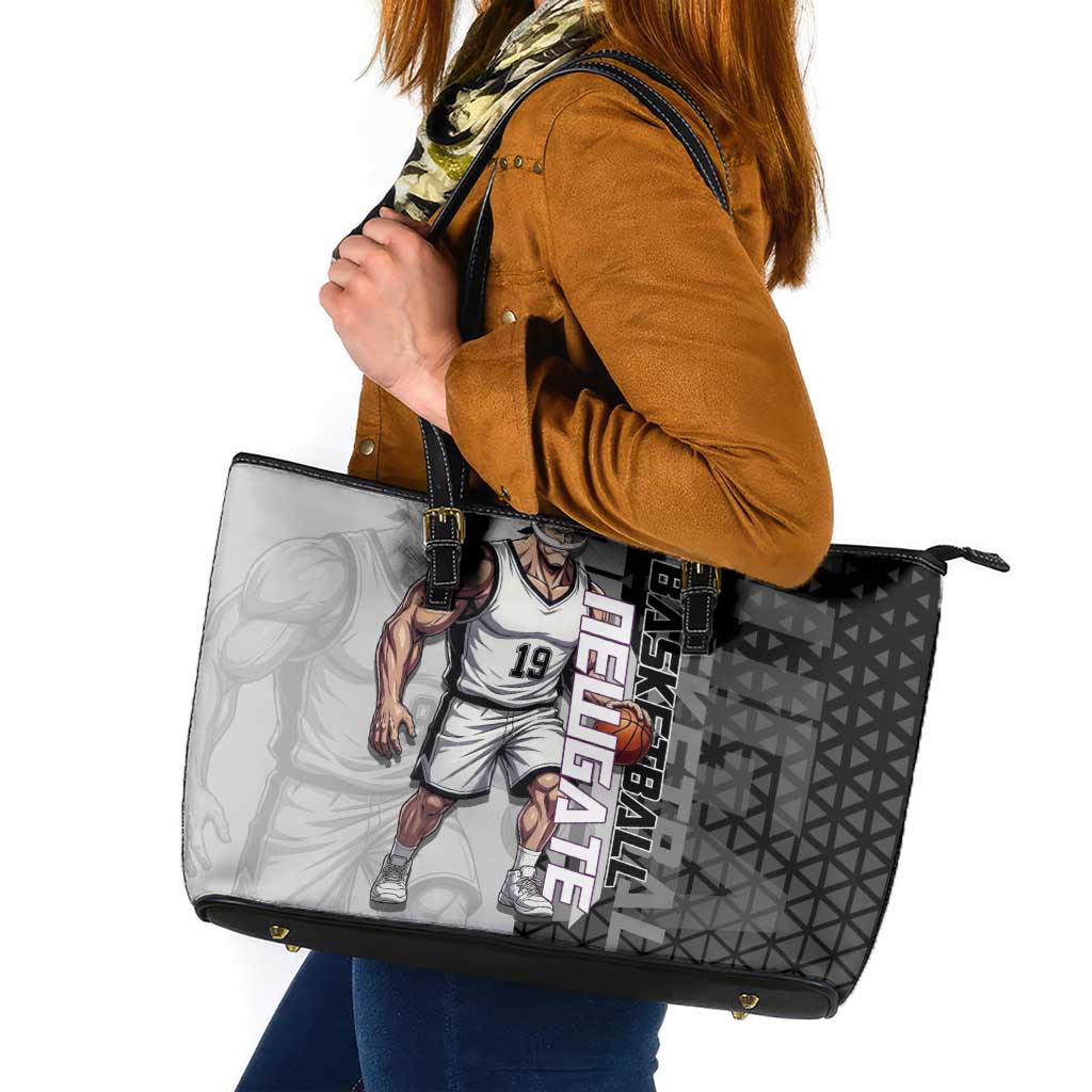 Whitebeard Newgate One Piece Basketball Theme Black and White Design Leather Tote Bag with Crossed Moustache Emblem and Dominant Pose - The Mazicc