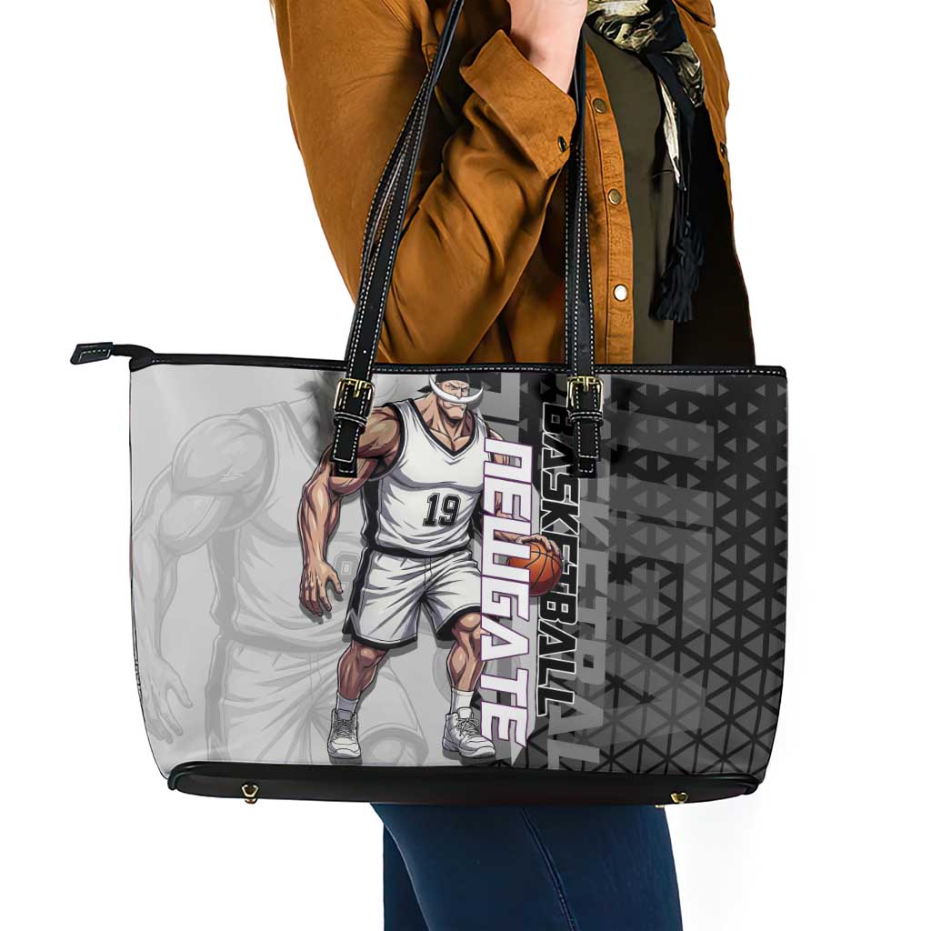 Whitebeard Newgate One Piece Basketball Theme Black and White Design Leather Tote Bag with Crossed Moustache Emblem and Dominant Pose - The Mazicc